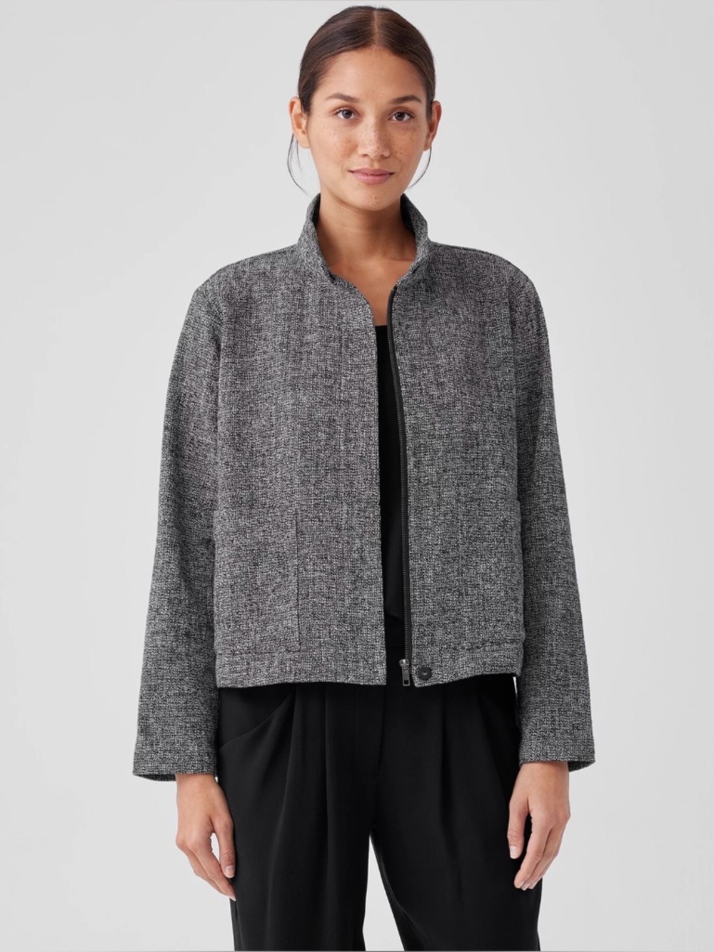 Eileen Fisher Stand Collar Organic Cotton Blazer L - Picture 2 of 12